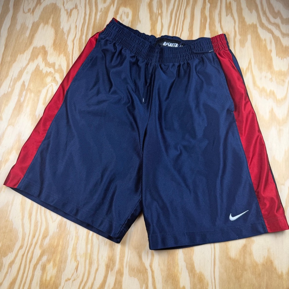 VTG Nike Basketball Gym Shorts Blue Red Satin Streetwear Baggy Y2K Size Men's L
